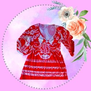 Forever Fashion Floral red white shirt with tie / bundle requirement